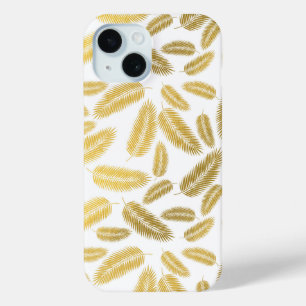 Coque Pour iPhone 15 Motif Feuille Faux Gold Palm