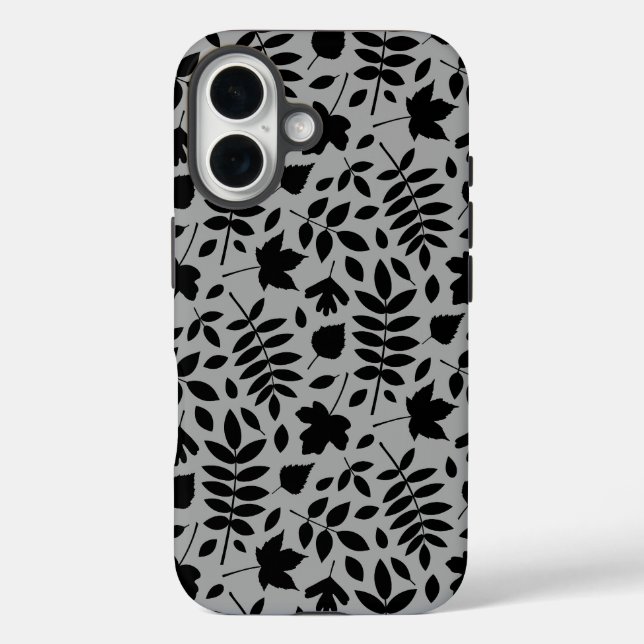 Coques Case-Mate iPhone Motif Feuille tombé noir sur gris (Verso)