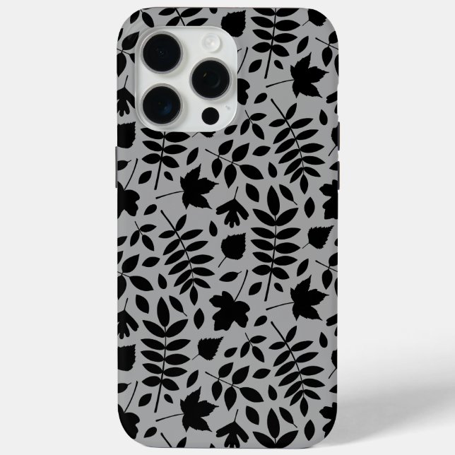 Coques Case-Mate iPhone Motif Feuille tombé noir sur gris (Verso)