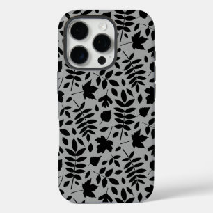 Coques iPhone 16 Pro Motif Feuille tombé noir sur gris