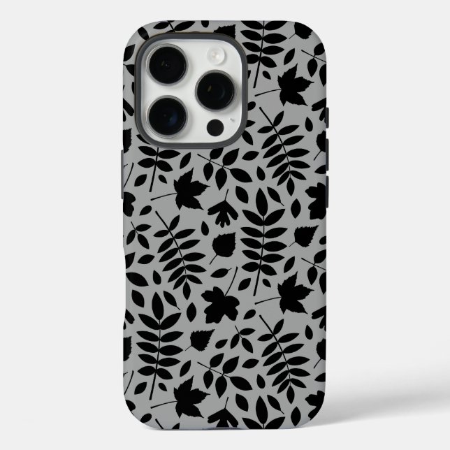 Coques Case-Mate iPhone Motif Feuille tombé noir sur gris (Verso)