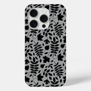 Coque iPhone 15 Pro Motif Feuille tombé noir sur gris