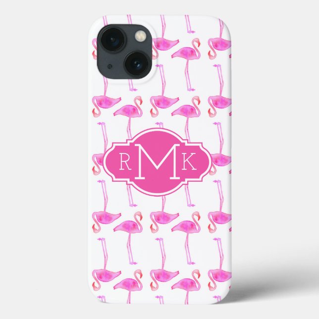 Coques Case-Mate iPhone Motif flamant rose | Monogramme (Verso)