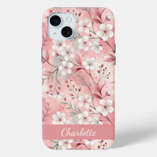 Coque iPhone 15 Mini Motif Fleur de Sakura Personnalisé Rose