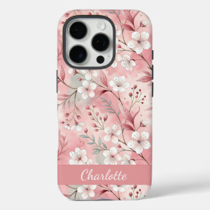 Coques iPhone 16 Pro Motif Fleur de Sakura Personnalisé Rose
