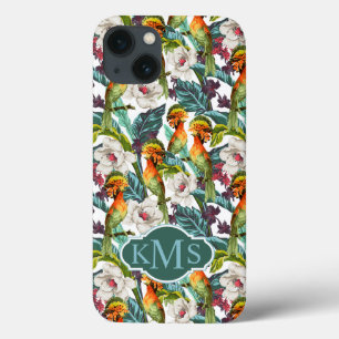 Etui iPhone 13 Motif Fleur Exotique Et Oiseau Monogramme