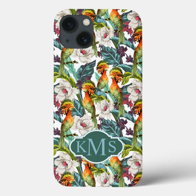 Coques Case-Mate iPhone Motif Fleur Exotique Et Oiseau | Monogramme (Verso)