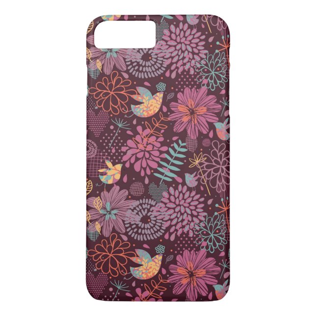 Coques Case-Mate iPhone Motif floral abstrait avec des oiseaux (Dos)