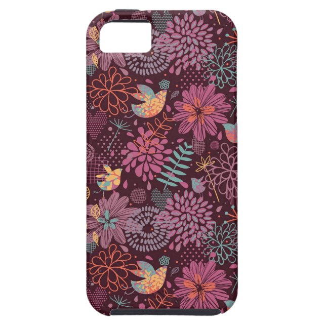 Coques Case-Mate iPhone Motif floral abstrait avec des oiseaux (Dos)