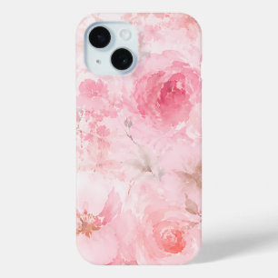 Coque Pour iPhone 15 Motif floral aquarelle rose tendre