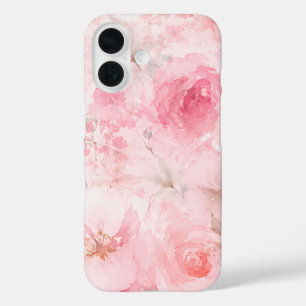 Coques iPhone 16 Motif floral aquarelle rose tendre