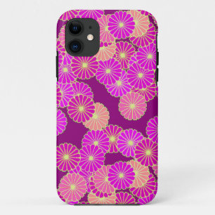 Coque iPhone 11 Motif floral Art Déco - nuances de violet, corail