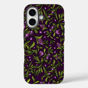 Coques iPhone 16 Motif floral artistique : fleurs violettes
