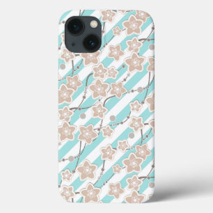 Case-Mate iPhone Case motif floral beige sur fond menthe avec rayures bl