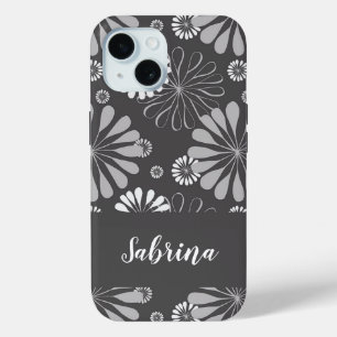 Coque Pour iPhone 15 Motif floral blanc et gris
