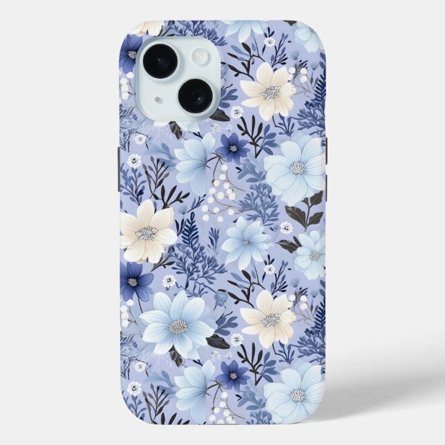 Coques Case-Mate iPhone Motif floral bleu clair (Verso)