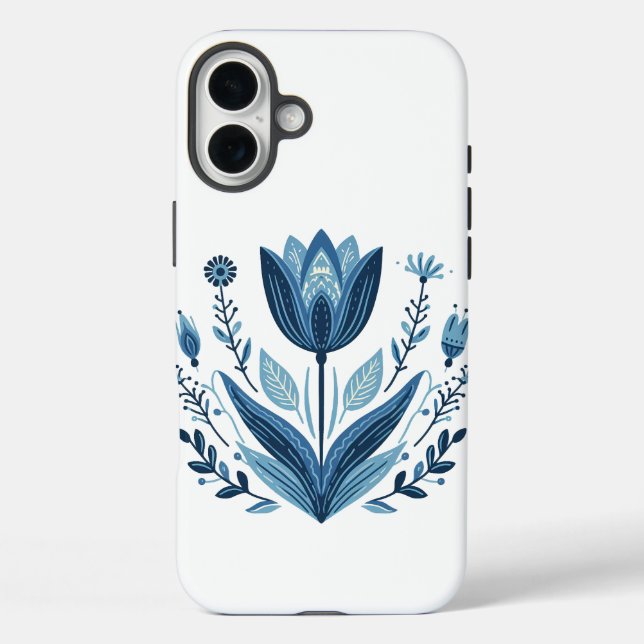 Coques Case-Mate iPhone Motif floral bleu folk (Verso)