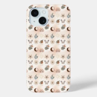 Coque Pour iPhone 15 Motif floral céleste Boho