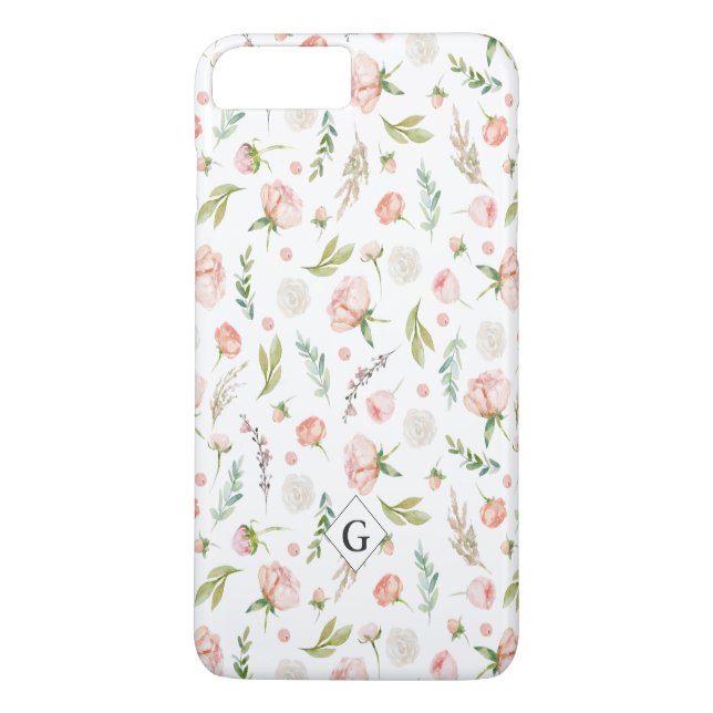 Coques Case-Mate iPhone Motif floral d'été | Monogramme (Dos)