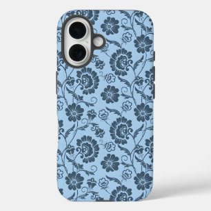Coques iPhone 16 Motif floral élégant sur fond bleu clair