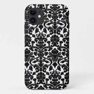 Etui iPhone Case-Mate Motif floral fleuri noir et blanc de damassé