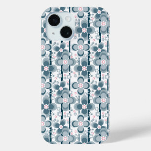 Coque Pour iPhone 15 Motif floral gris et blanc gris