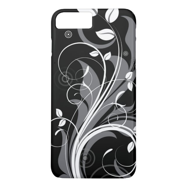 Coques Case-Mate iPhone Motif floral gris sur le noir (Dos)