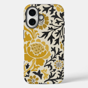 Coques iPhone 16 Motif floral jaune et noir de style vintage