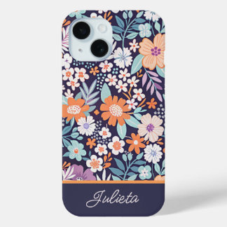 Coque Pour iPhone 15 Motif floral luxuriant botanique Nom du script