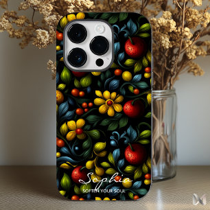 Coque Pour iPhone 14 Pro Motif floral moderne de Khokhloma aux couleurs viv