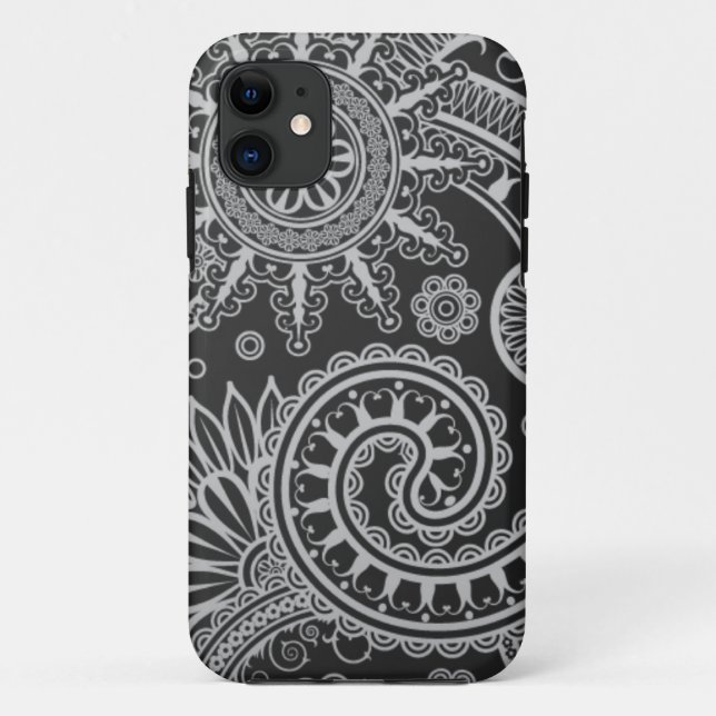Coques Case-Mate iPhone Motif floral noir et gris abstrait (Dos)