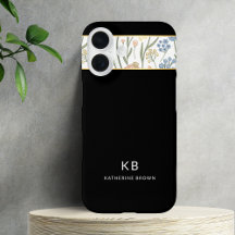 Motif floral noir mignon Monogramme Moderne