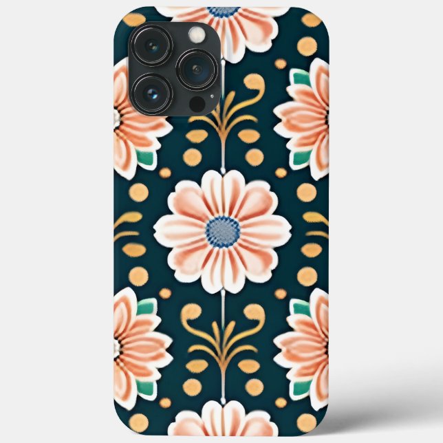 Coques Case-Mate iPhone Motif floral orange sur fond noir (Verso)