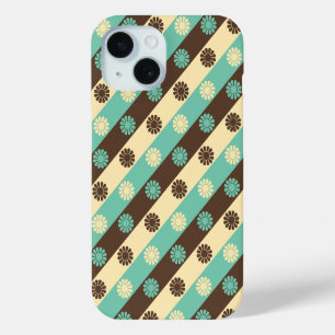 Coque Pour iPhone 15 Motif floral rétro vert, crème, marron,