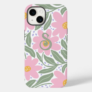 Coque Pour iPhone 14 Motif floral rétrospectif Monogramme initial