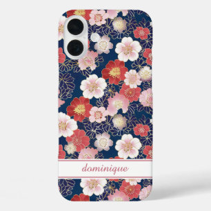 Coques iPhone 16 Plus Motif floral rose japonais monogrammé
