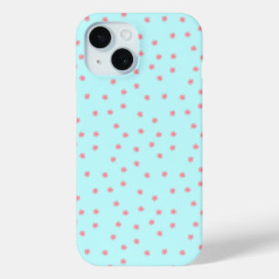 Coque Pour iPhone 15 Motif floral rose pastel sur fond sarcelle