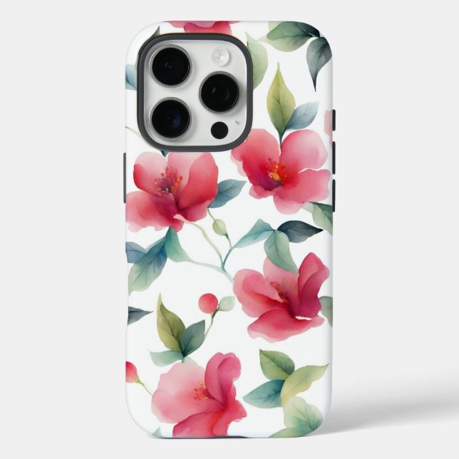Coques Case-Mate iPhone Motif floral rouge foncé (Verso)