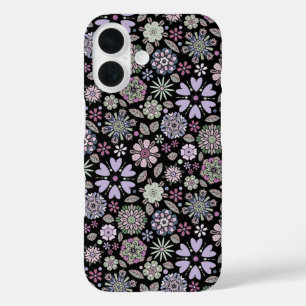 Coques iPhone 16 Motif floral sans couture rose violet pastel rétro