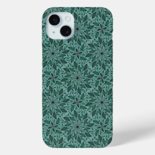 Coque iPhone 15 Mini Motif floral sarcelle élégant avec mandala de feui