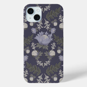 Coque iPhone 15 Mini Motif floral symétrique violet foncé