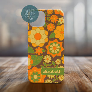 Coque Pour iPhone 15 Motif floral tendance rétro avec bloc de nom