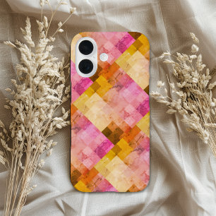 Coques iPhone 16 Motif géométrique aquarelle rose