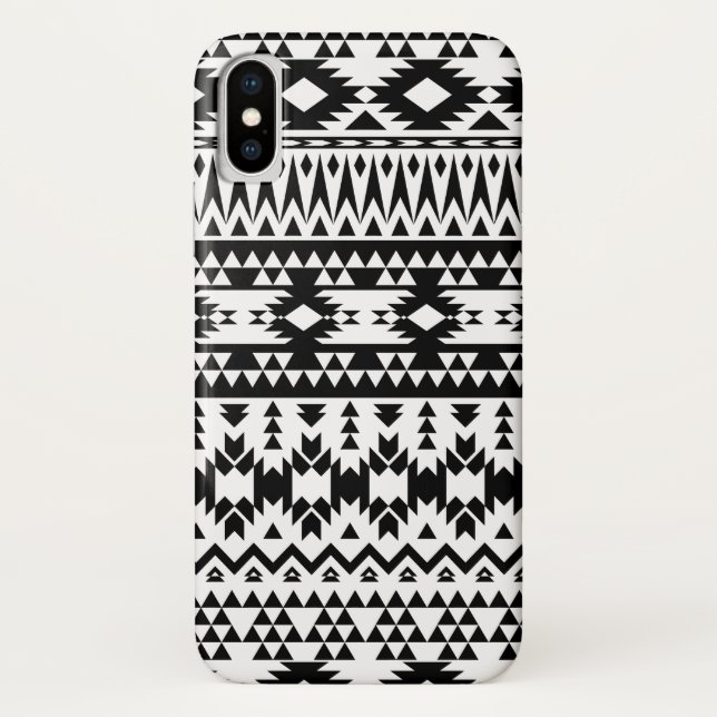 Coques Case-Mate iPhone Motif géométrique Aztec noir et blanc (Dos)