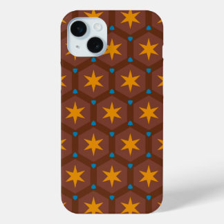 Coque iPhone 15 Mini Motif géométrique bleu Brown, or
