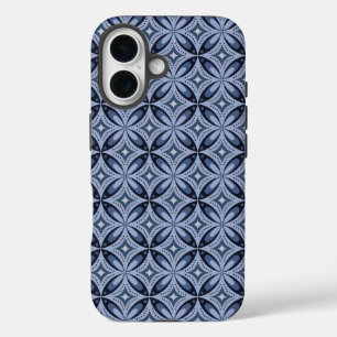 Coques iPhone 16 Motif géométrique bleu de style rétro