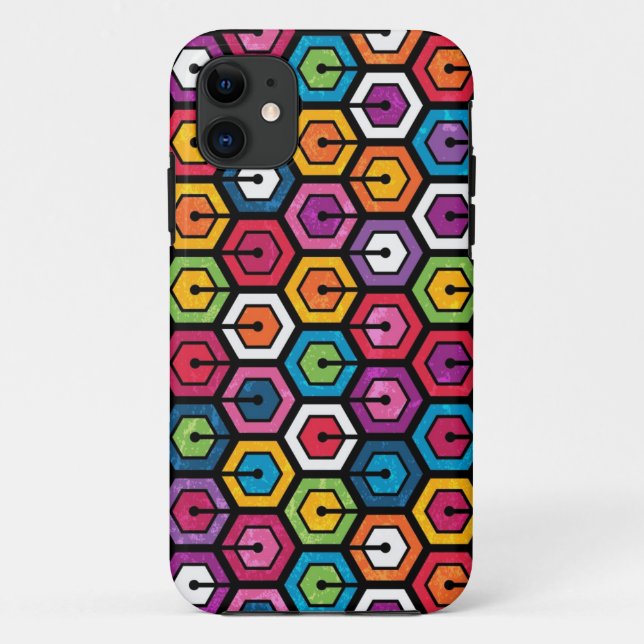 Coques Case-Mate iPhone Motif géométrique coloré avec des hexagones (Dos)