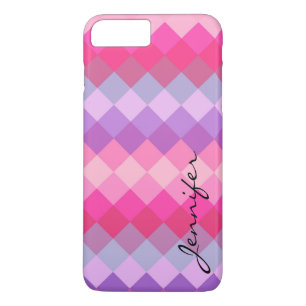 Coque iPhone 8 Plus/7 Plus Motif géométrique de diamant pourpre rose