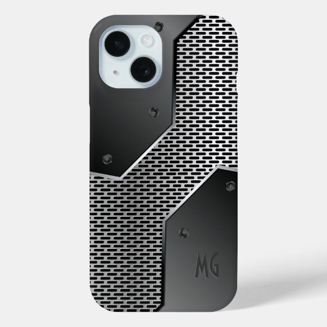 Coques Case-Mate iPhone Motif géométrique gris foncé. (Verso)