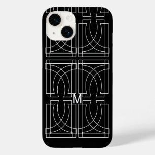 Coque Pour iPhone 14 Motif géométrique moderne noir blanc Monogramme